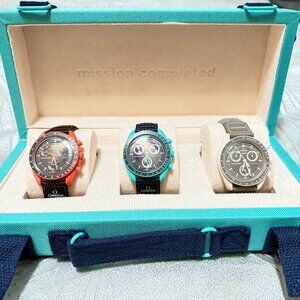 Authentic A Case Set of 3 OMEGAXSWATCH Mission on Earth LAVA-POLAR LIGHTS-DESERT